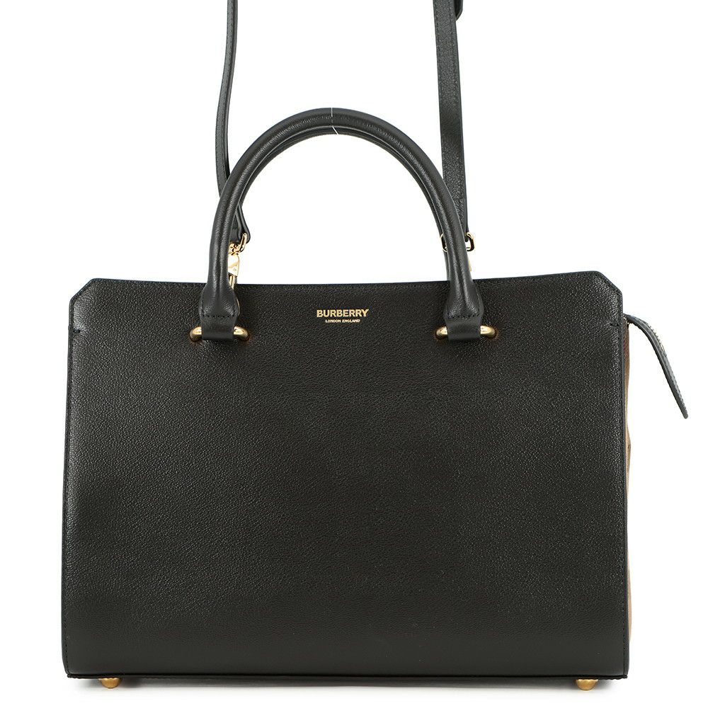 バーバリー ハンドバッグ サイドチェック バンウェル スモール レザー キャンバス 8084023 BURBERRY 2way 黒