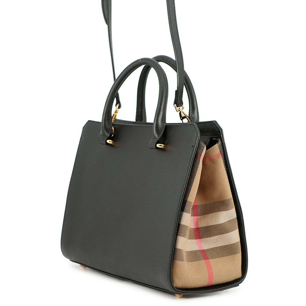 バーバリー ハンドバッグ サイドチェック バンウェル スモール レザー キャンバス 8084023 BURBERRY 2way 黒