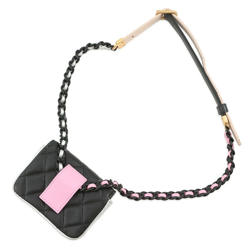 シャネル ボディバッグ ココマーク マトラッセ ミニチェーンベルトバッグ ラムスキン CHANEL 黒 ウエストポーチ