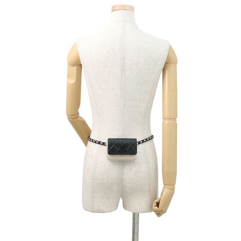 シャネル ボディバッグ ココマーク マトラッセ ミニチェーンベルトバッグ ラムスキン CHANEL 黒 ウエストポーチ