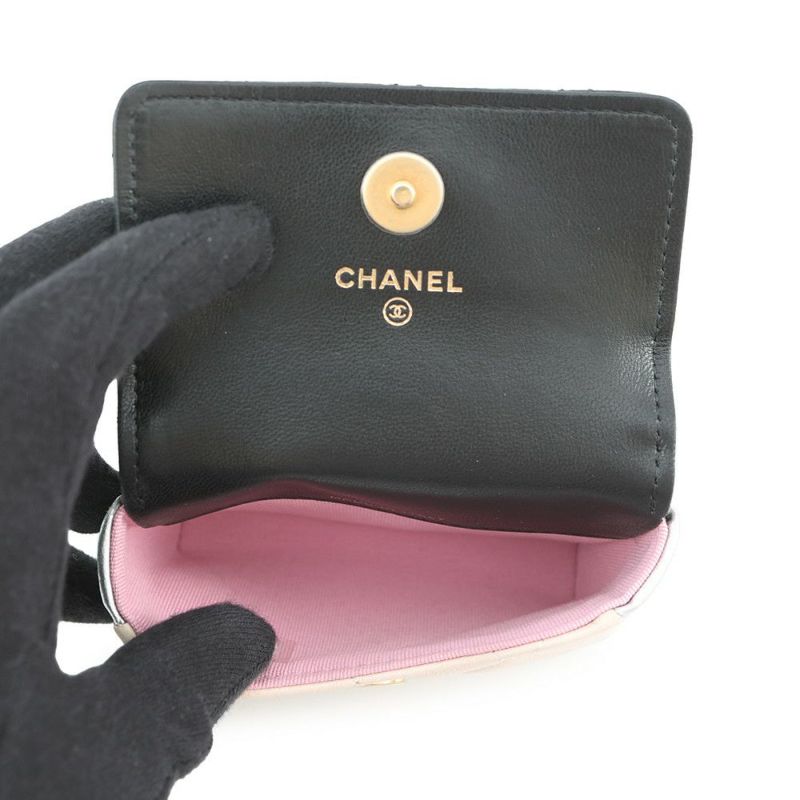 シャネル ボディバッグ ココマーク マトラッセ ミニチェーンベルトバッグ ラムスキン CHANEL 黒 ウエストポーチ