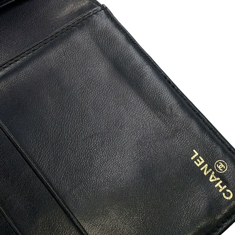 シャネル 長財布 ココマーク がま口 ロングウォレット キャビアスキン CHANEL 黒