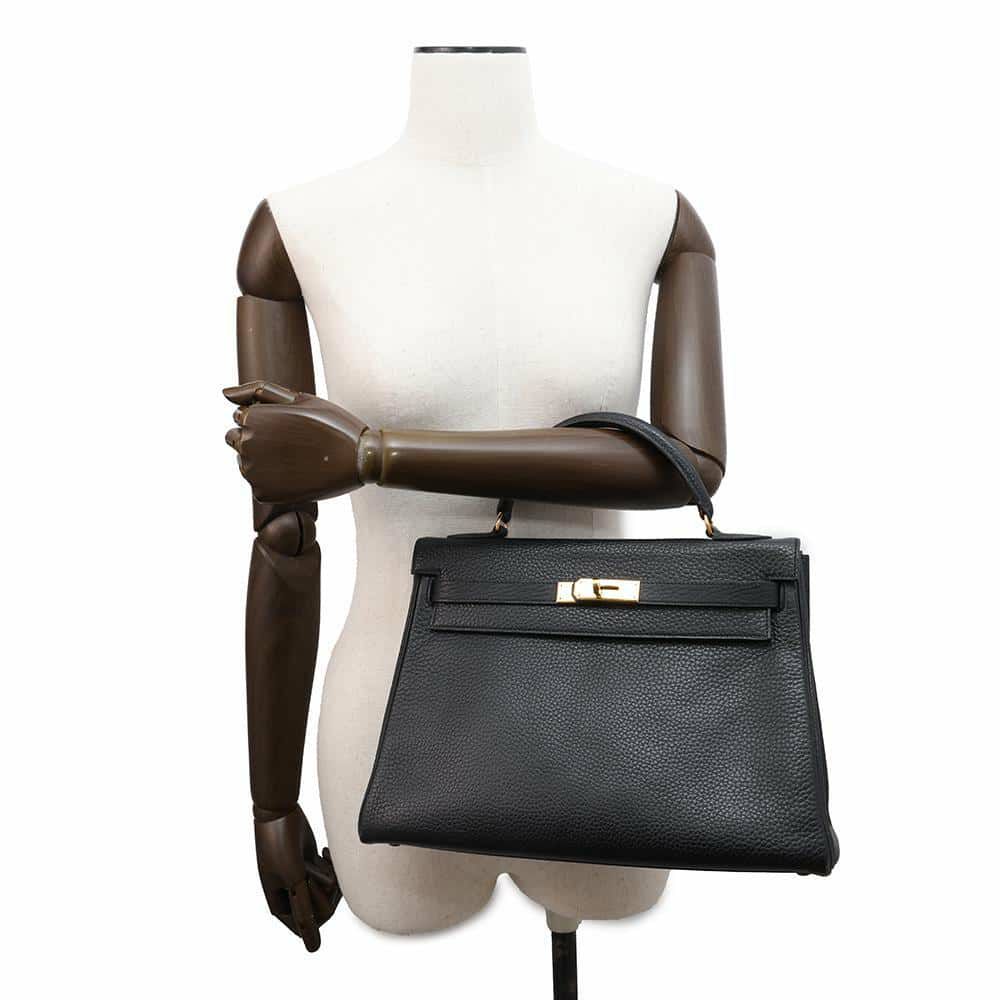 エルメス ハンドバッグ ケリー32 内縫い ブラック/ゴールド金具 アルデンヌ T刻印 2wayショルダー 黒
