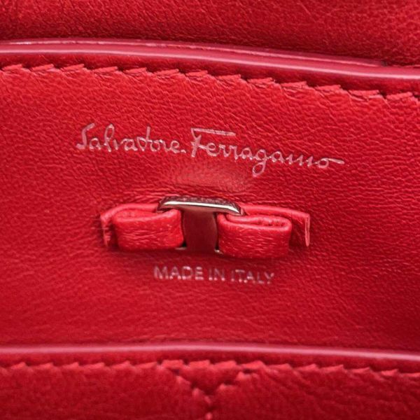 フェラガモ チェーンショルダーバッグ VIVA BOW ヴァラリボン レザー 21I287 Ferragamo バッグ 赤