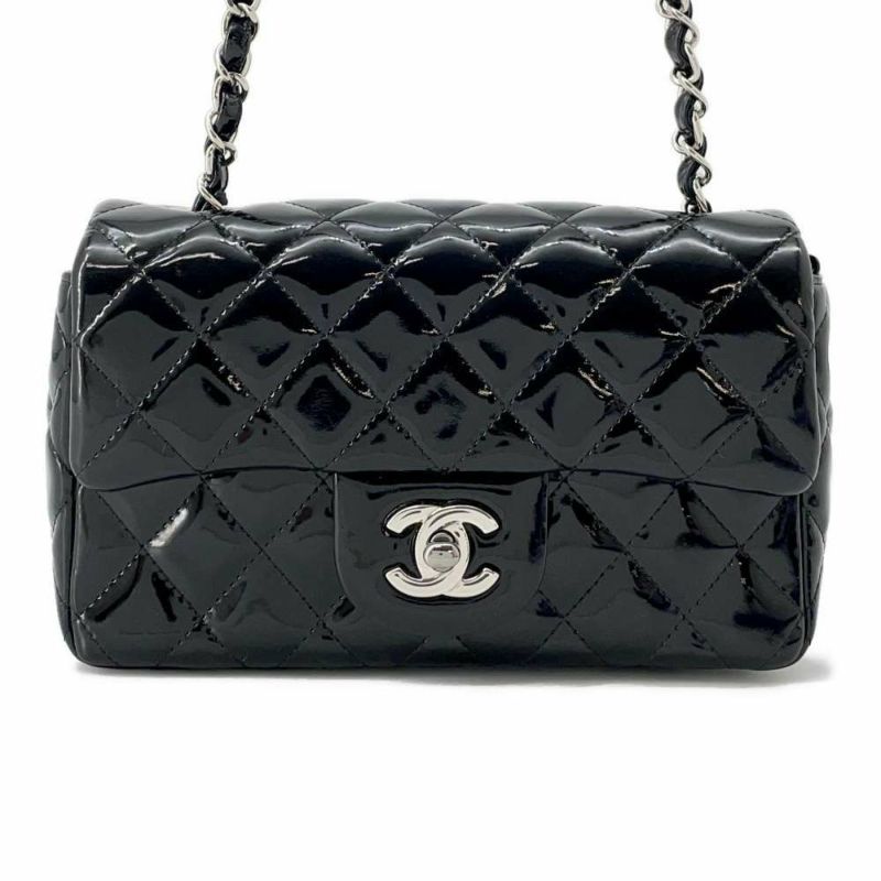 シャネル チェーンショルダーバッグ ココマーク マトラッセ パテント A69900 CHANEL ミニ フラップ 黒