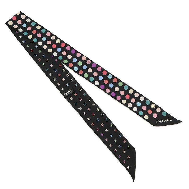 シャネル スカーフ ココマーク 総柄 ドット シルク CHANEL 黒