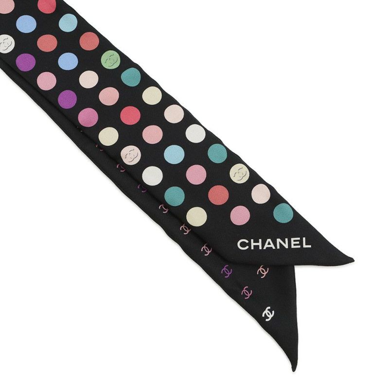 シャネル スカーフ ココマーク 総柄 ドット シルク CHANEL 黒
