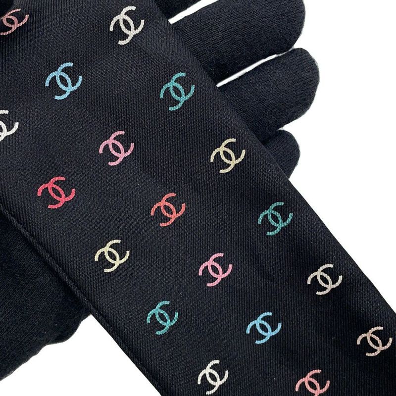 シャネル スカーフ ココマーク 総柄 ドット シルク CHANEL 黒