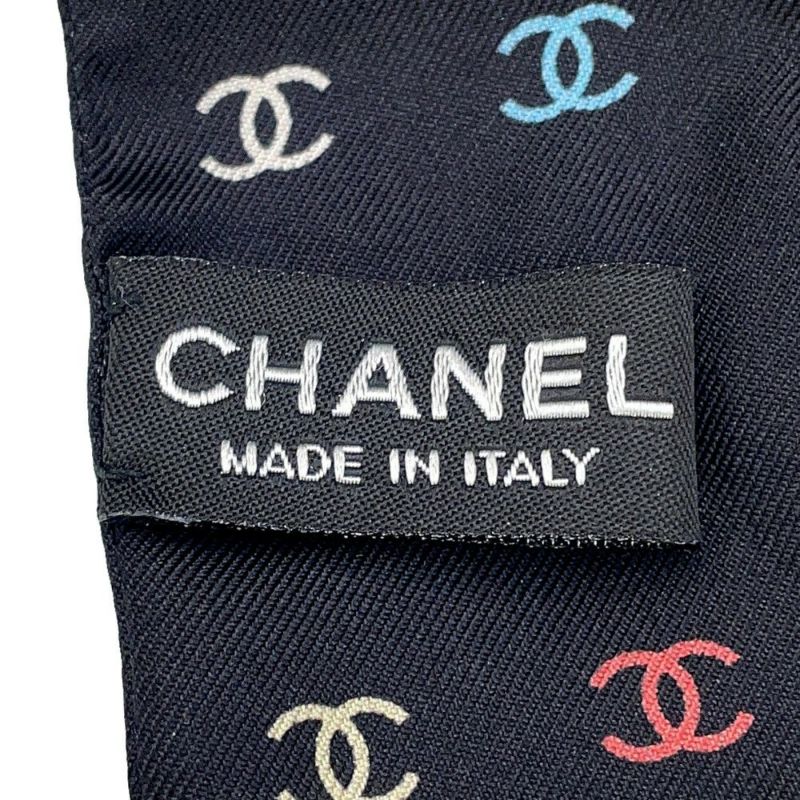 シャネル スカーフ ココマーク 総柄 ドット シルク CHANEL 黒