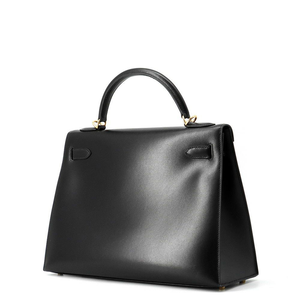 エルメス ハンドバッグ ケリー32 外縫い ブラック/ゴールド金具 ボックスカーフ □D刻印 ２wayショルダー 黒