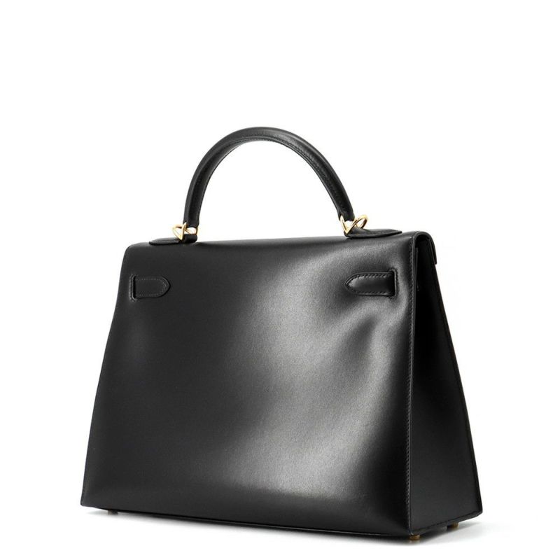 エルメス ハンドバッグ ケリー32 外縫い ブラック/ゴールド金具 ボックスカーフ □D刻印 ２wayショルダー 黒