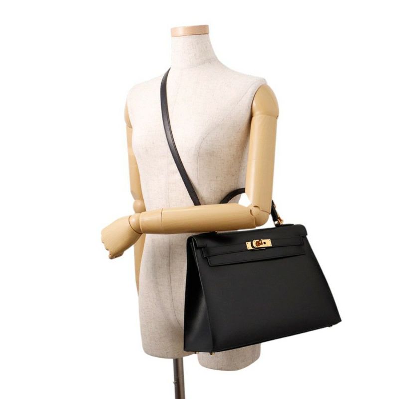 エルメス ハンドバッグ ケリー32 外縫い ブラック/ゴールド金具 ボックスカーフ □D刻印 ２wayショルダー 黒