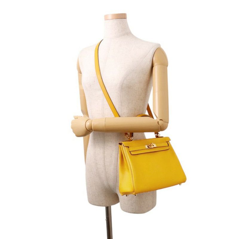 エルメス ハンドバッグ ケリー25 内縫い ジョーヌアンブル/ゴールド金具 スイフト C刻印 ２wayショルダー