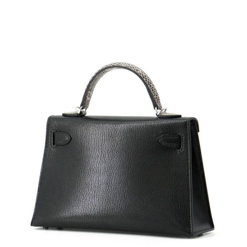 エルメス ミニケリー2 外縫い タッチ ブラック/オンブレ/シルバー金具 シェブルシャムキラ/リザードナチュラ K刻印 黒