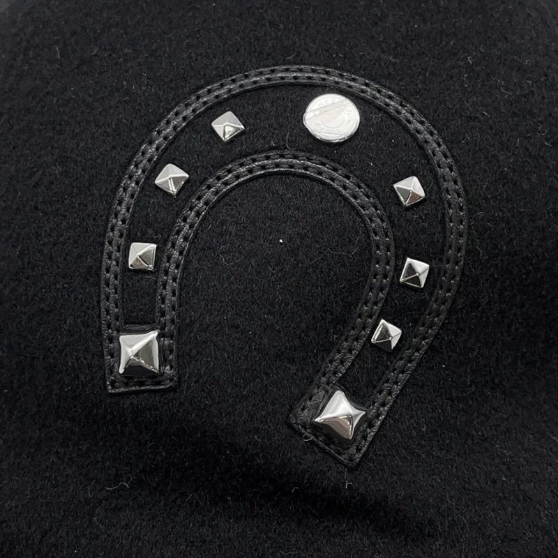 エルメス キャップ デイヴィス・ラッキー 馬蹄モチーフ カシミヤ サイズ56 HERMES キャスケット 黒