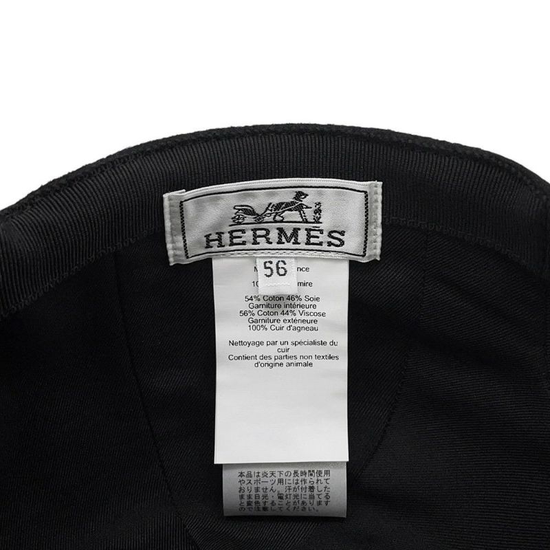 エルメス キャップ デイヴィス・ラッキー 馬蹄モチーフ カシミヤ サイズ56 HERMES キャスケット 黒