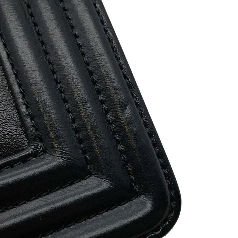 シャネル チェーンショルダーバッグ ボーイシャネル ストライプ レザー A67086 CHANEL バッグ 黒