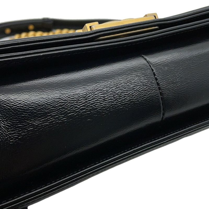 シャネル チェーンショルダーバッグ ボーイシャネル ストライプ レザー A67086 CHANEL バッグ 黒