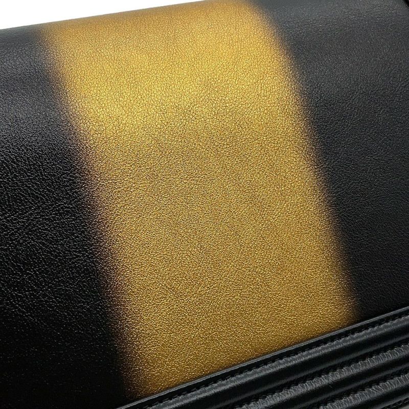 シャネル チェーンショルダーバッグ ボーイシャネル ストライプ レザー A67086 CHANEL バッグ 黒