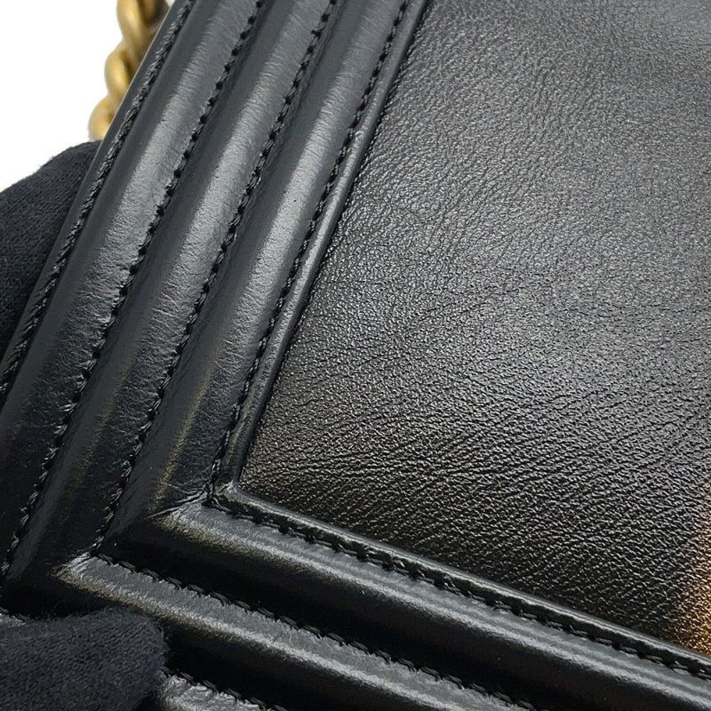 シャネル チェーンショルダーバッグ ボーイシャネル ストライプ レザー A67086 CHANEL バッグ 黒