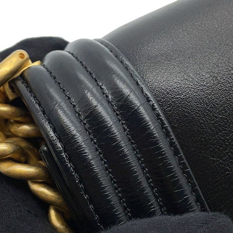 シャネル チェーンショルダーバッグ ボーイシャネル ストライプ レザー A67086 CHANEL バッグ 黒