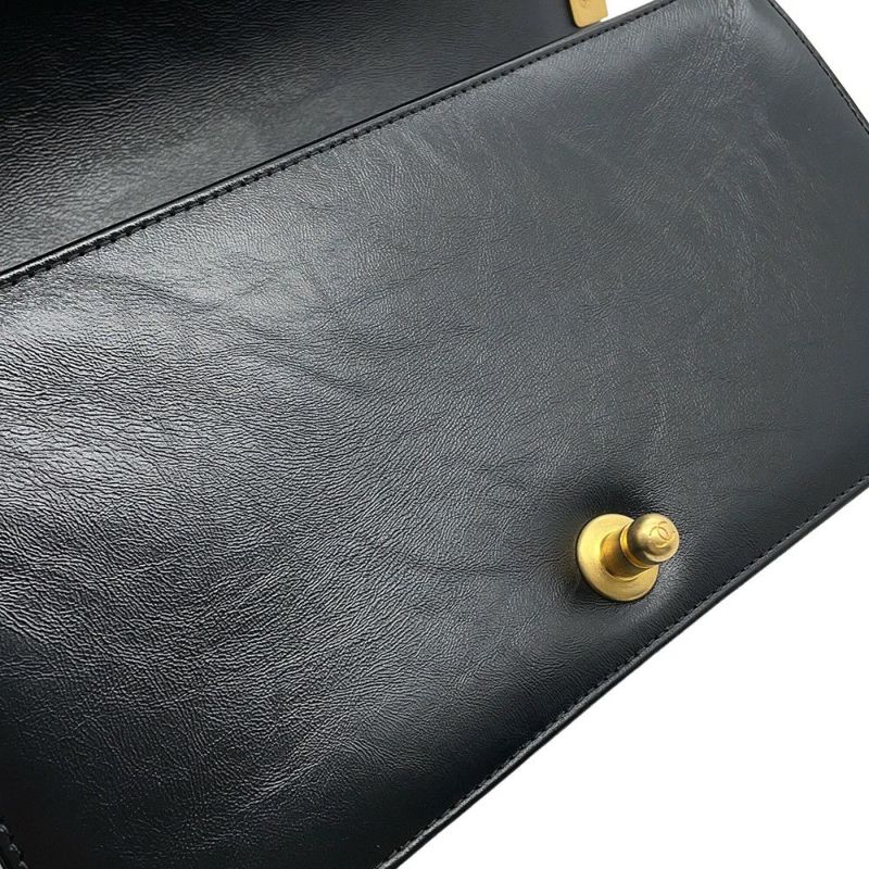 シャネル チェーンショルダーバッグ ボーイシャネル ストライプ レザー A67086 CHANEL バッグ 黒