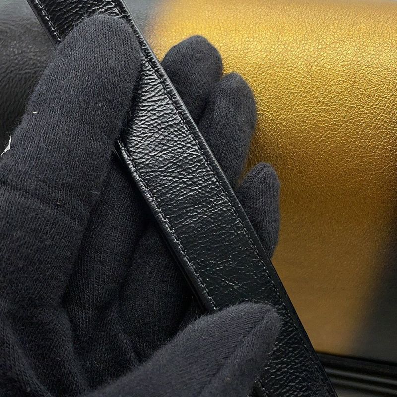 シャネル チェーンショルダーバッグ ボーイシャネル ストライプ レザー A67086 CHANEL バッグ 黒