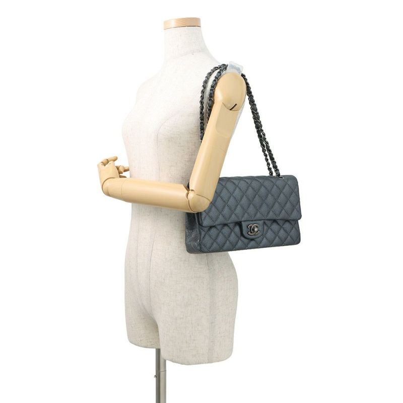 シャネル チェーンショルダーバッグ マトラッセ25 ココマーク ダブルチェーン キャビアスキン A01112 CHANEL