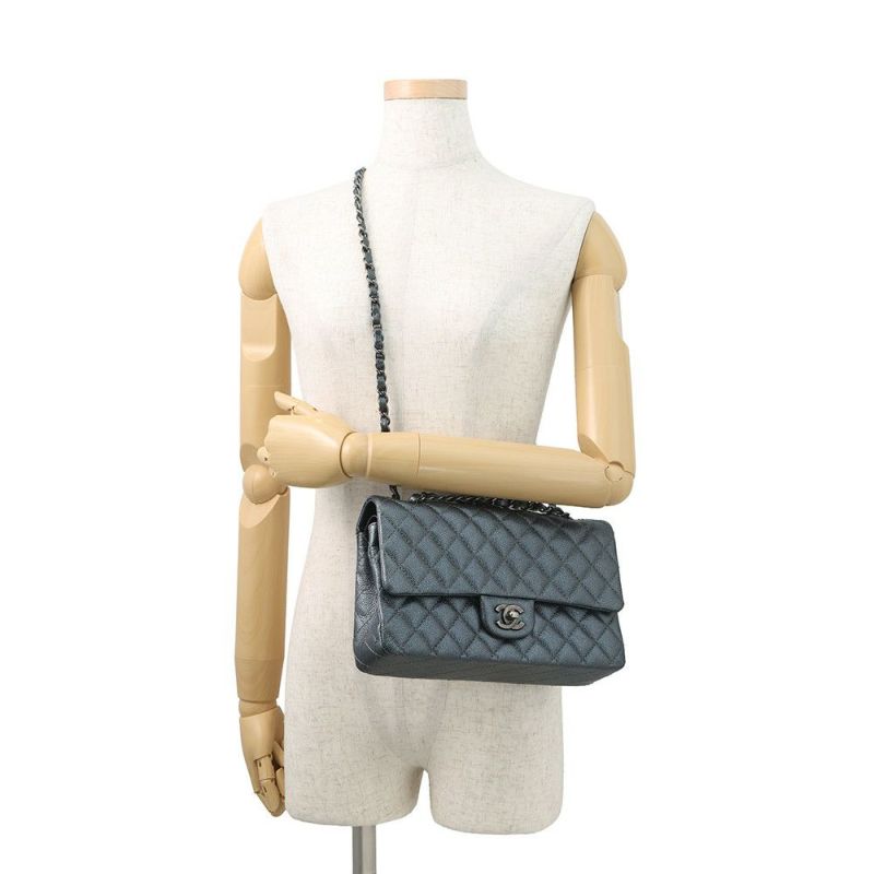 シャネル チェーンショルダーバッグ マトラッセ25 ココマーク ダブルチェーン キャビアスキン A01112 CHANEL