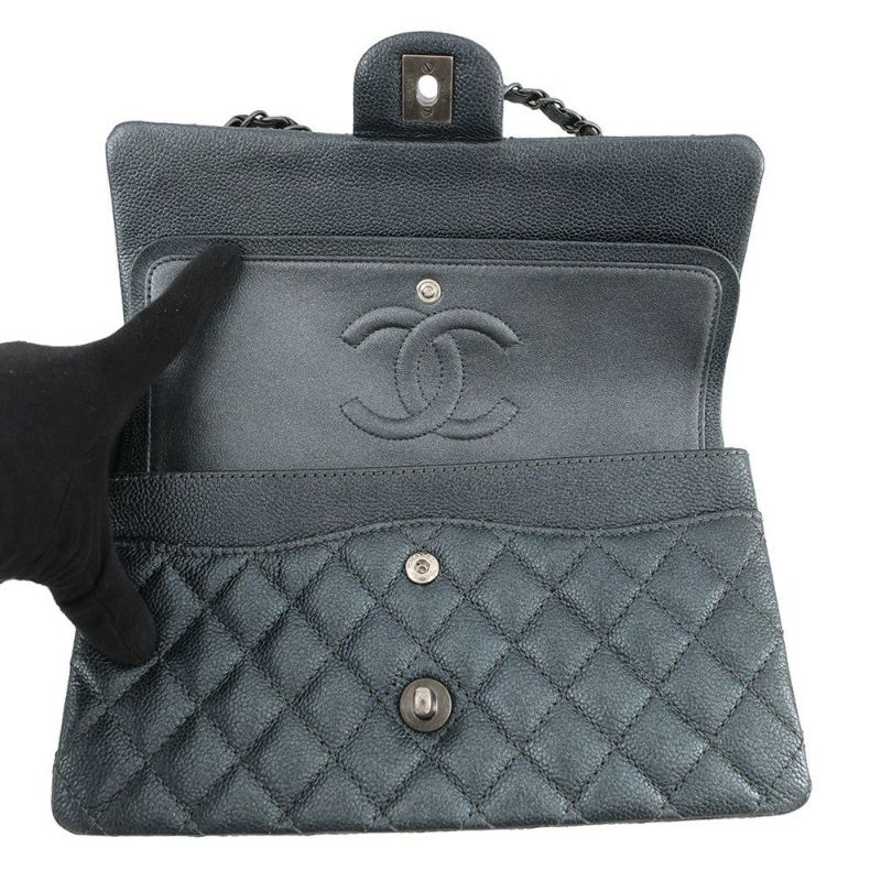 シャネル チェーンショルダーバッグ マトラッセ25 ココマーク ダブルチェーン キャビアスキン A01112 CHANEL