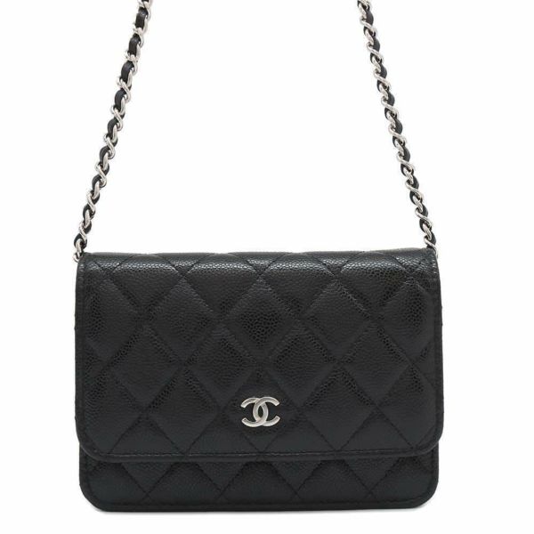 シャネル チェーンウォレット ココマーク マトラッセ キャビアスキン AP1649 CHANEL 財布 黒