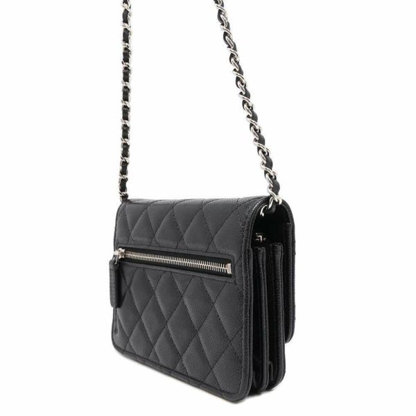 シャネル チェーンウォレット ココマーク マトラッセ キャビアスキン AP1649 CHANEL 財布 黒