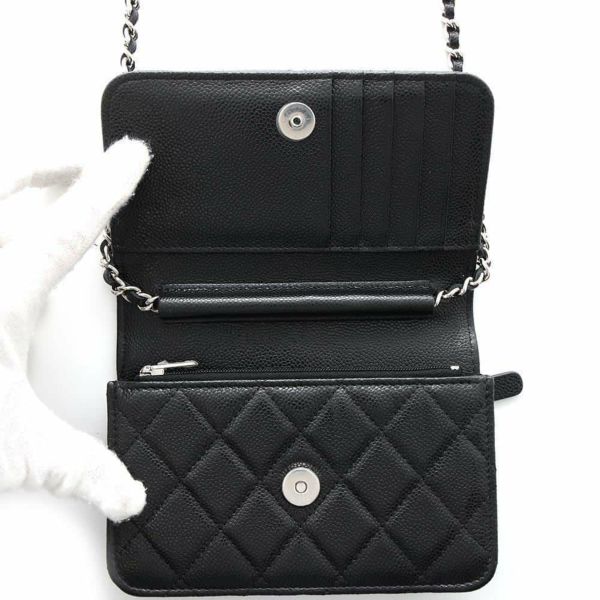 シャネル チェーンウォレット ココマーク マトラッセ キャビアスキン AP1649 CHANEL 財布 黒