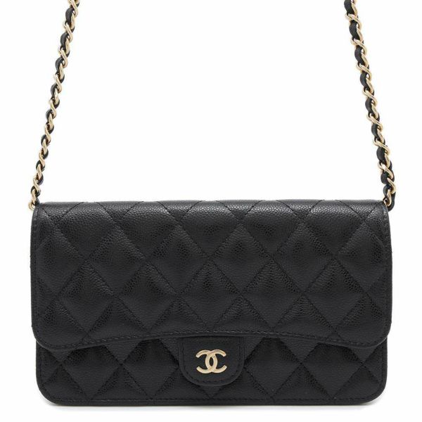 シャネル チェーンフォンケース マトラッセ ココマーク キャビアスキン AP3744 CHANEL スマホケース 黒