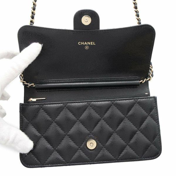 シャネル チェーンフォンケース マトラッセ ココマーク キャビアスキン AP3744 CHANEL スマホケース 黒