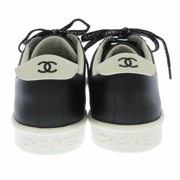 シャネル スニーカー ココマーク カーフスキン メンズサイズ44 G34145 CHANEL 靴 メンズ ロゴ 黒 白 バイカラー