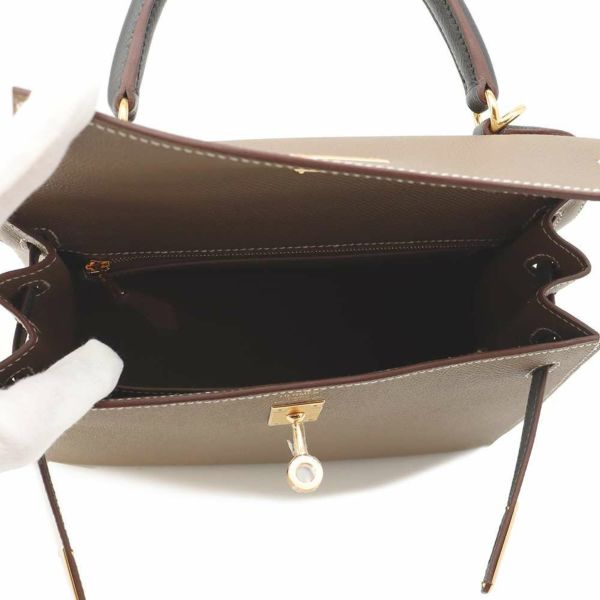 エルメス ケリー25 外縫い トリコロール エトゥープ/ブラック/アルドワーズ/ゴールド金具 エプソン W刻印 2wayショルダー