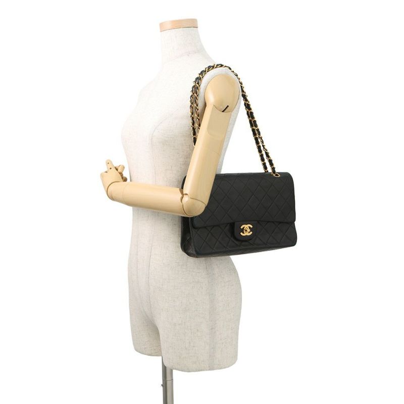 シャネル チェーンショルダーバッグ マトラッセ25 ココマーク ラムスキン ダブルチェーン A01112 CHANEL 黒