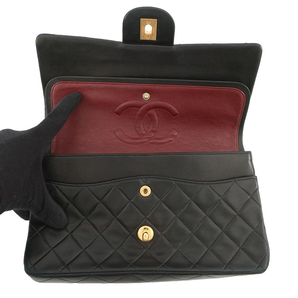 シャネル チェーンショルダーバッグ マトラッセ25 ココマーク ラムスキン ダブルチェーン A01112 CHANEL 黒