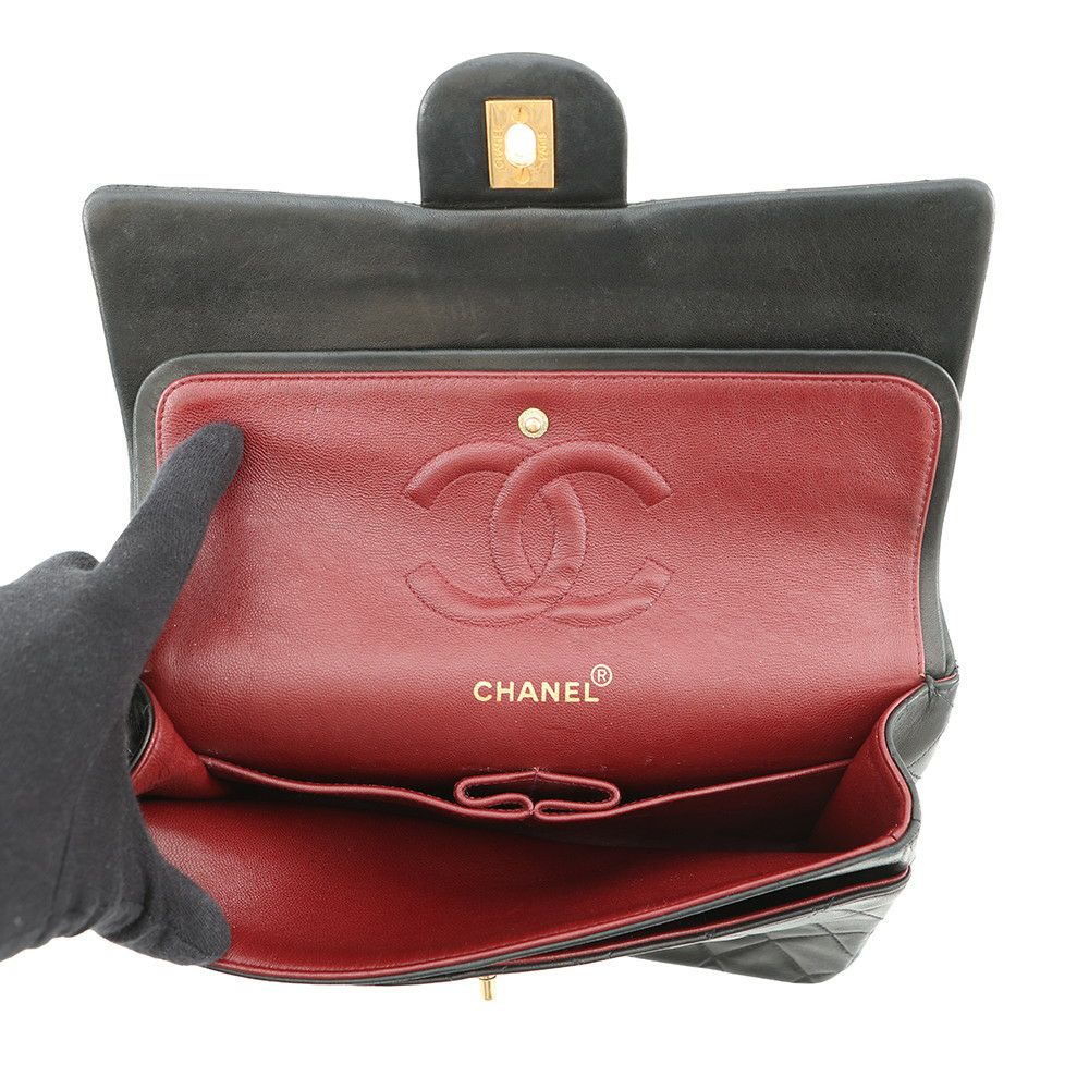 シャネル チェーンショルダーバッグ マトラッセ25 ココマーク ラムスキン ダブルチェーン A01112 CHANEL 黒