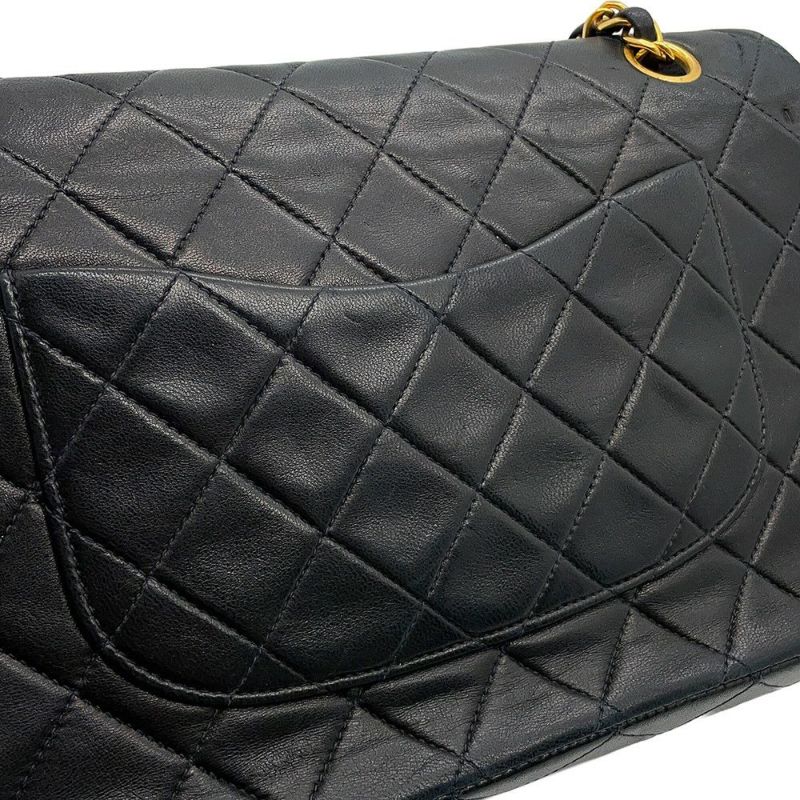 シャネル チェーンショルダーバッグ マトラッセ25 ココマーク ラムスキン ダブルチェーン A01112 CHANEL 黒
