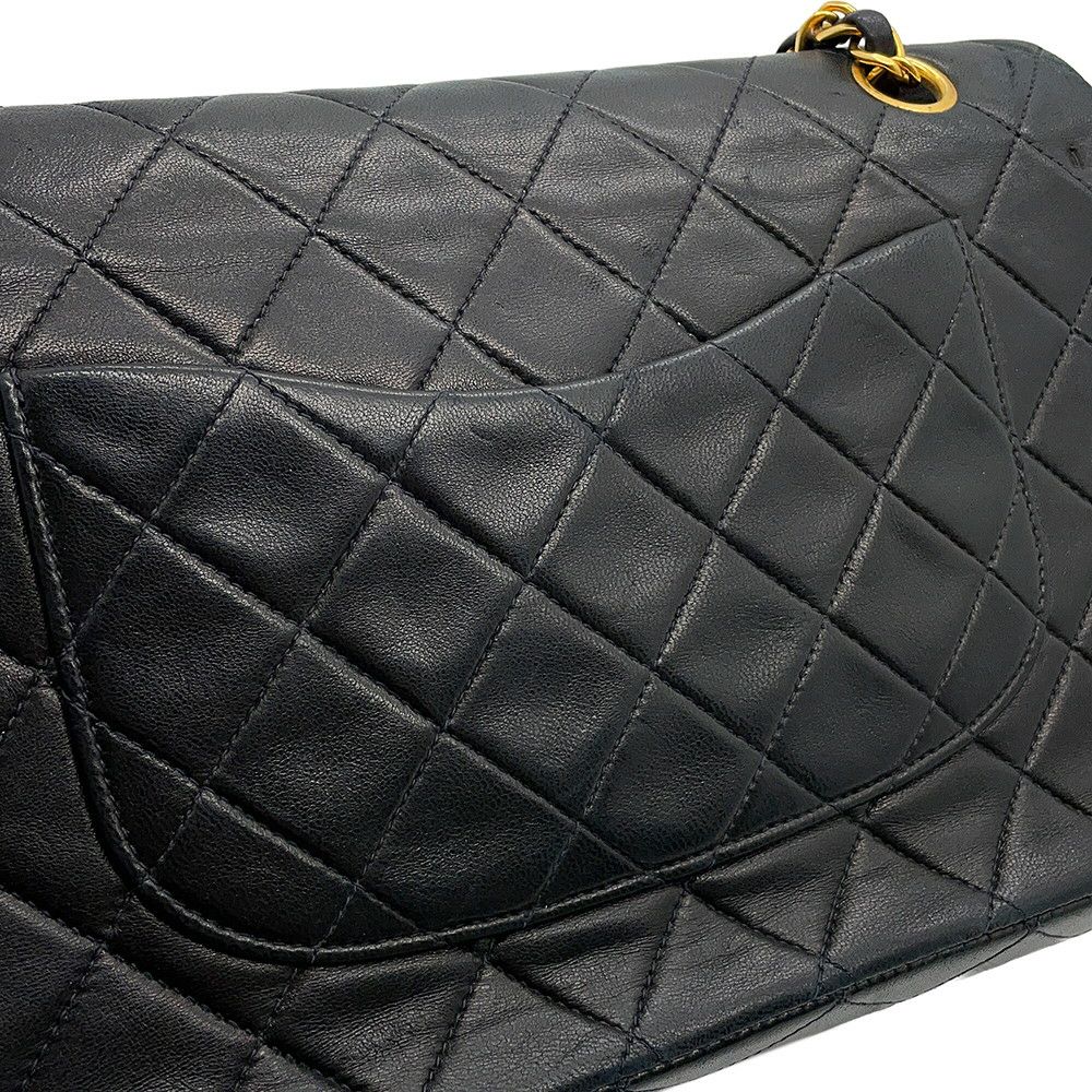 シャネル チェーンショルダーバッグ マトラッセ25 ココマーク ラムスキン ダブルチェーン A01112 CHANEL 黒