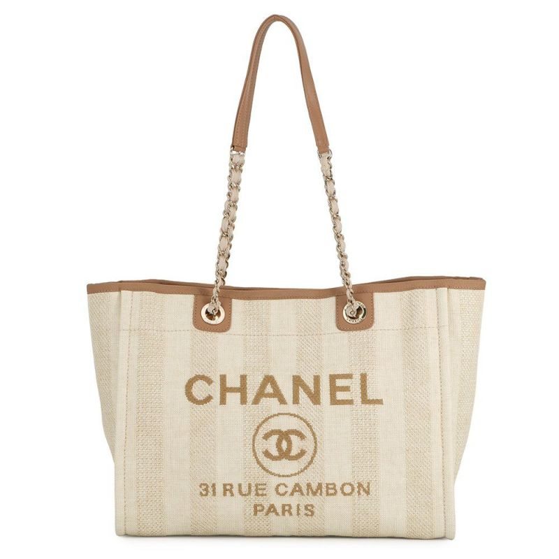 シャネル トートバッグ ドーヴィルライン ミディアム ショッピングバッグ ロゴ ストロー/レザー A67001 CHANEL