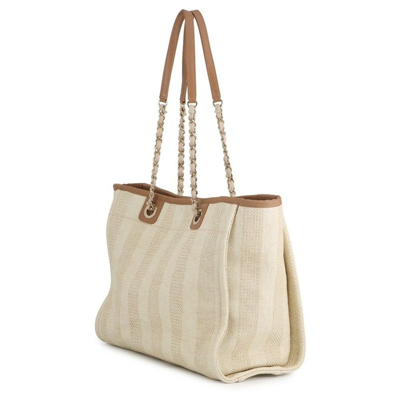 シャネル トートバッグ ドーヴィルライン ミディアム ショッピングバッグ ロゴ ストロー/レザー A67001 CHANEL