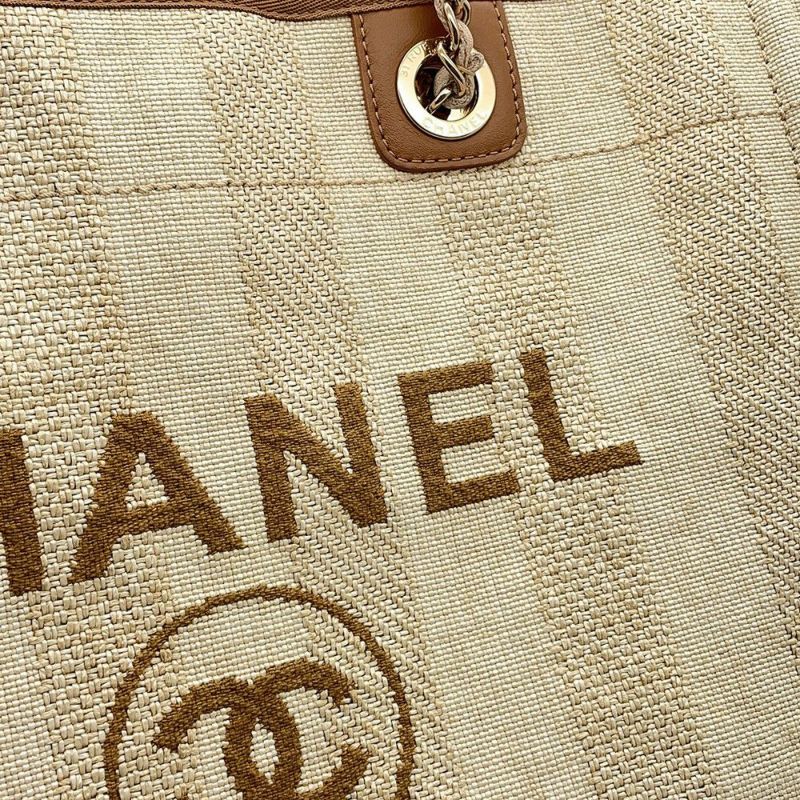 シャネル トートバッグ ドーヴィルライン ミディアム ショッピングバッグ ロゴ ストロー/レザー A67001 CHANEL
