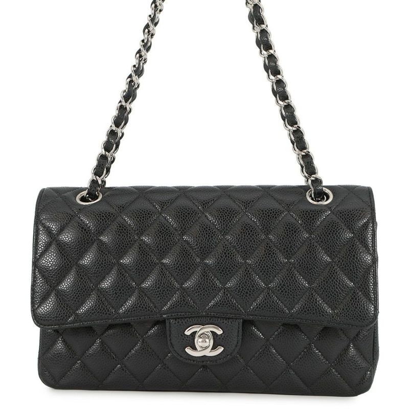 シャネル チェーンショルダーバッグ マトラッセ25 ココマーク キャビアスキン ダブルチェーン A01112 CHANEL 黒