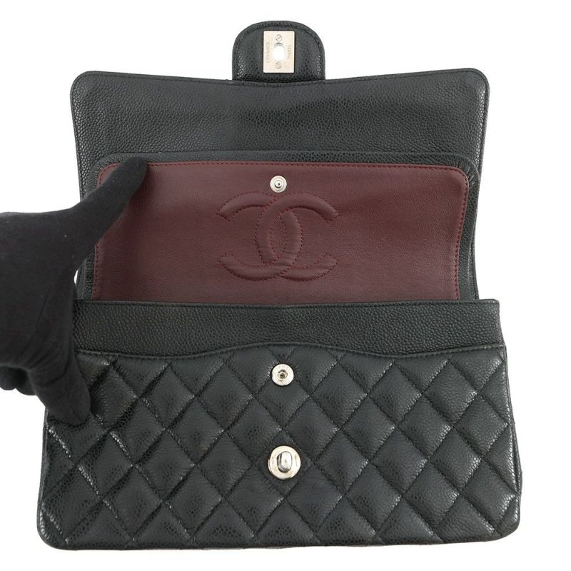 シャネル チェーンショルダーバッグ マトラッセ25 ココマーク キャビアスキン ダブルチェーン A01112 CHANEL 黒