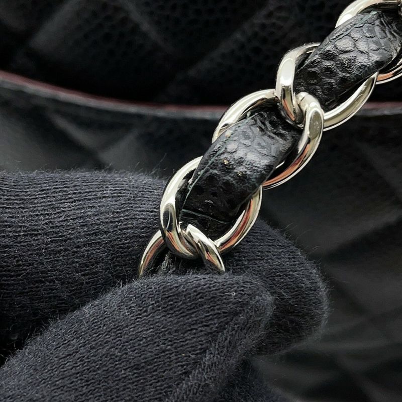 シャネル チェーンショルダーバッグ マトラッセ25 ココマーク キャビアスキン ダブルチェーン A01112 CHANEL 黒