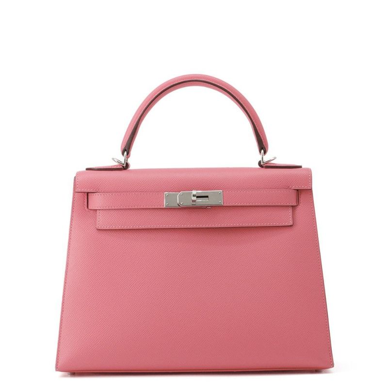 エルメス ハンドバッグ ケリー28 外縫い ローズアザレ/シルバー金具 エプソン D刻印 ２wayショルダー