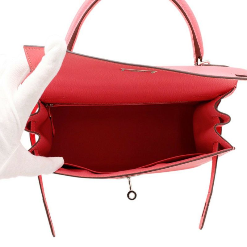 エルメス ハンドバッグ ケリー28 外縫い ローズアザレ/シルバー金具 エプソン D刻印 ２wayショルダー